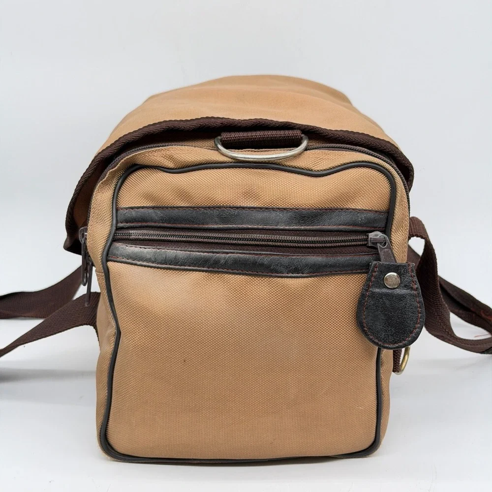 Vintage Tan Canvas Camera Bag with Padded Dividers and Shoulder Strap 14x8x7.5